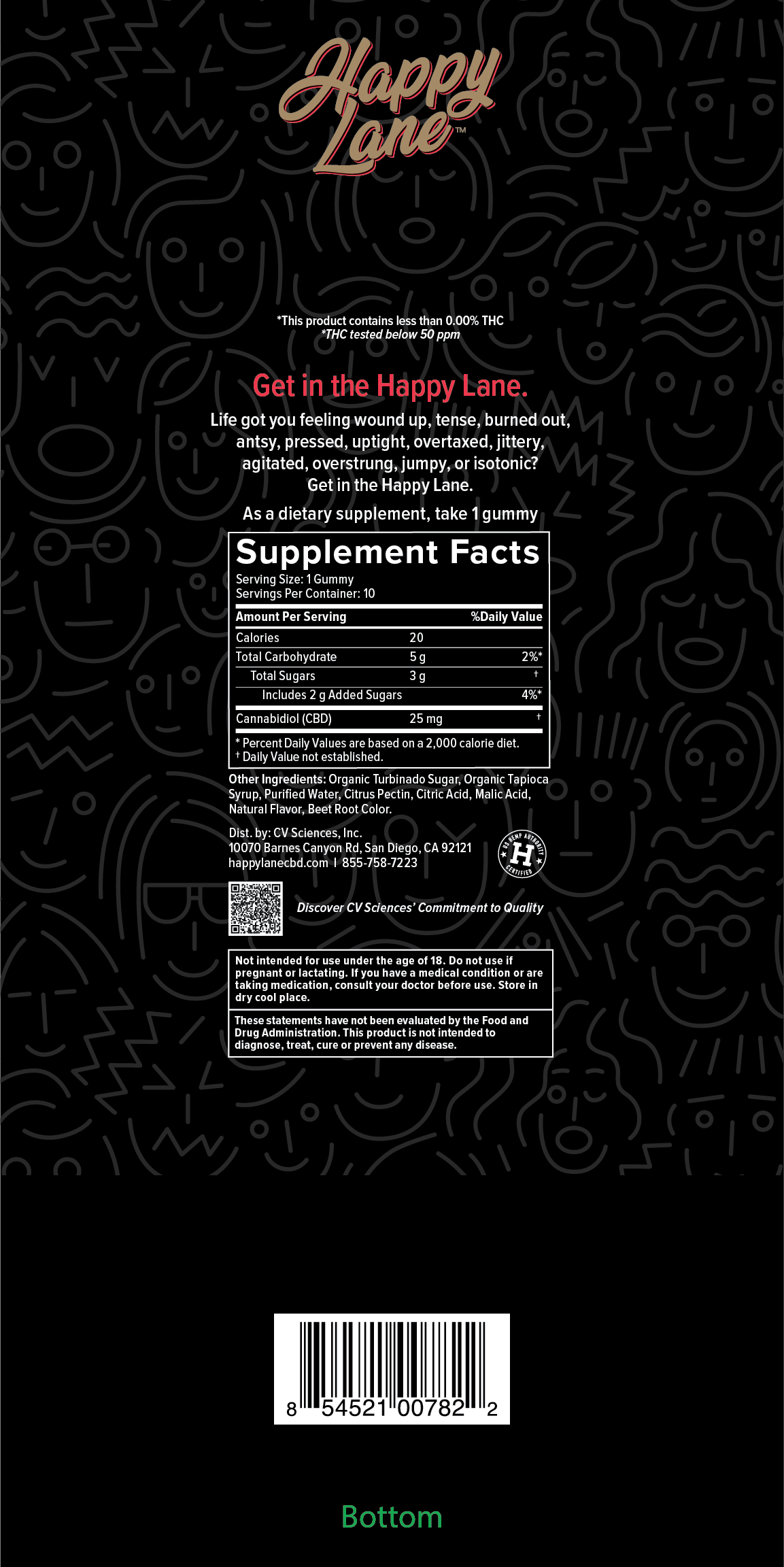 Happy Lane Gummies 25 mg Cherry Jubilee 10 ct CV Sciences Hemp